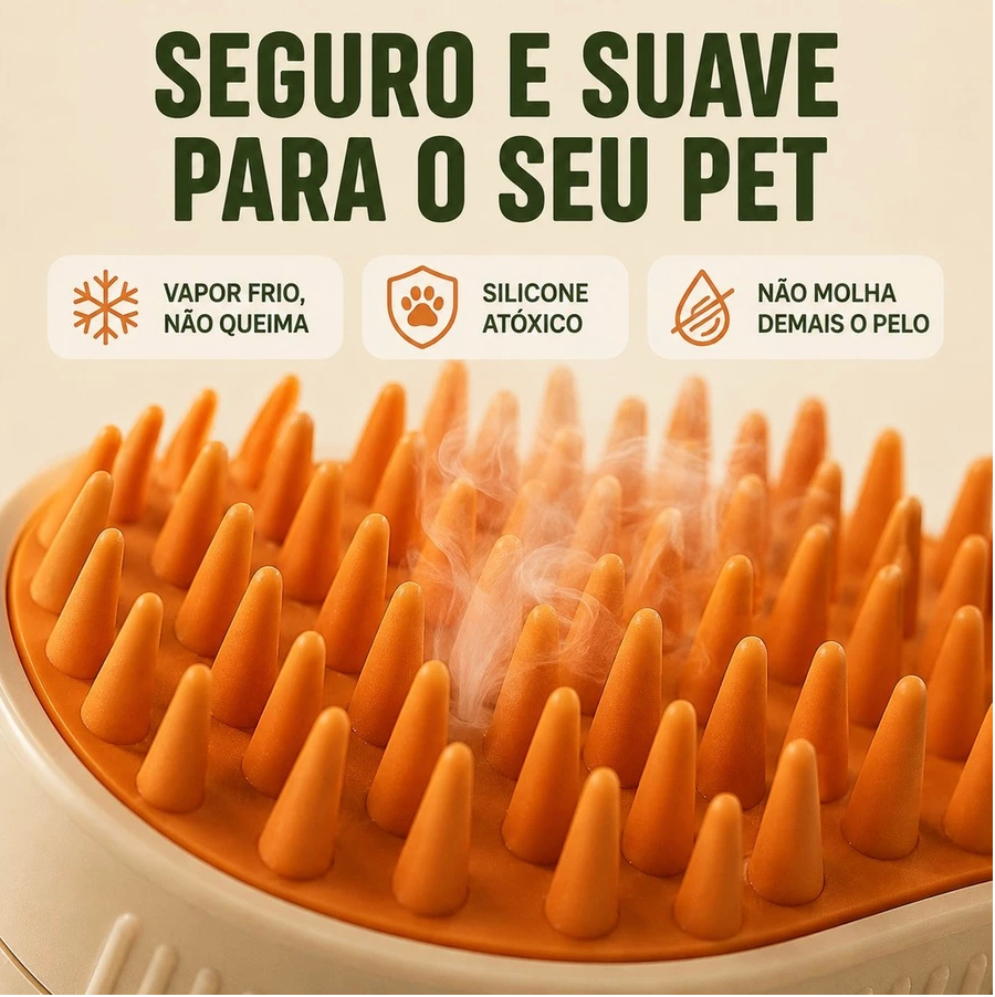 Escova a Vapor 3 em 1 para Cães e Gatos | Autolimpante, Massageadora e Removedora de Pelos