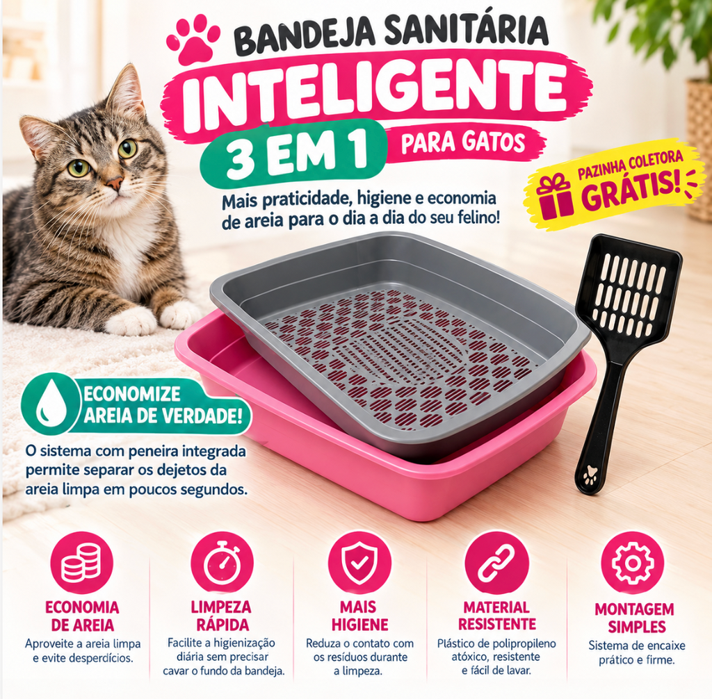 Caixa de Areia com Peneira para Gato Bandeja Higiênica 3 Peças E Pazinha | Patamood™